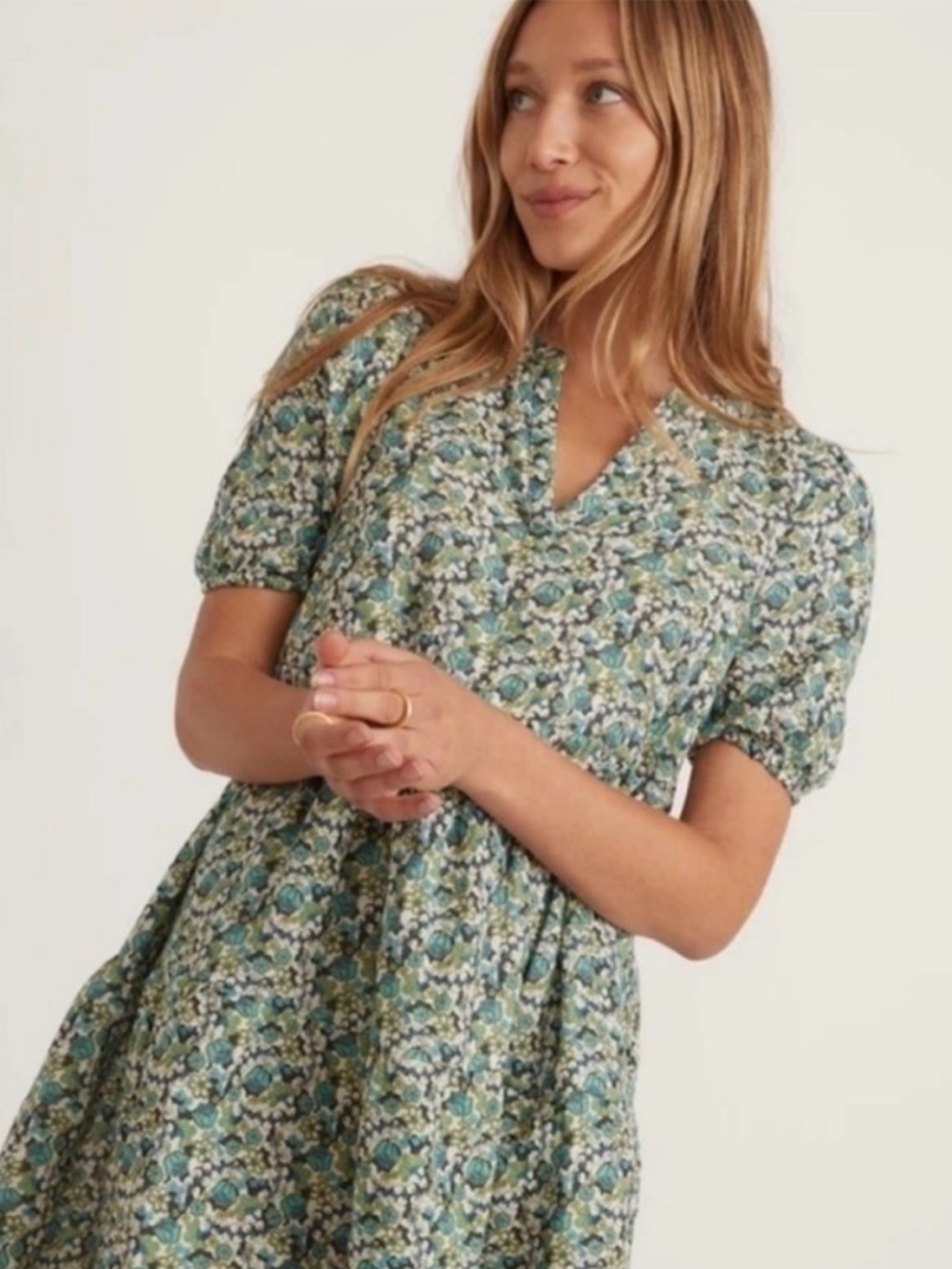 Marine Layer Floral Mini Dress - Blue and Green